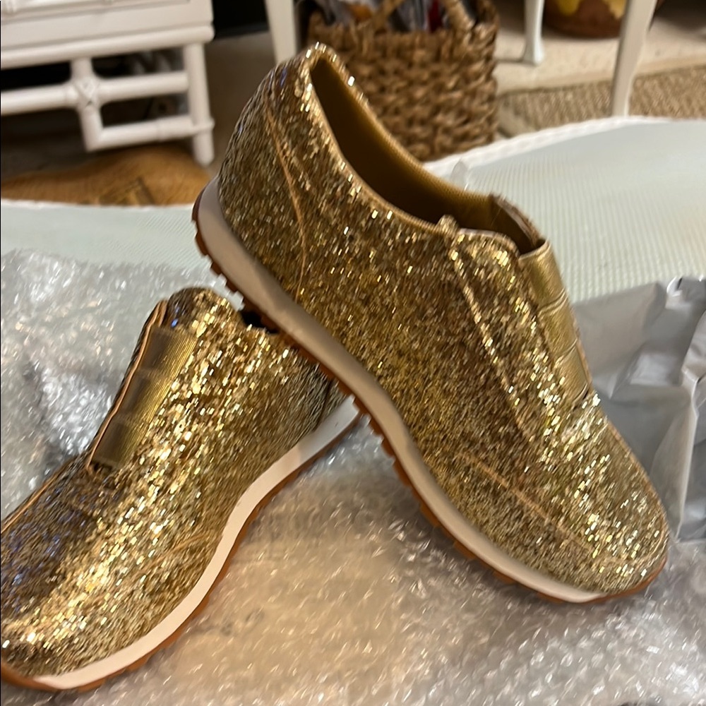 Gold Glitter Women's Sneakers - Stylish Sparkle Slip-On